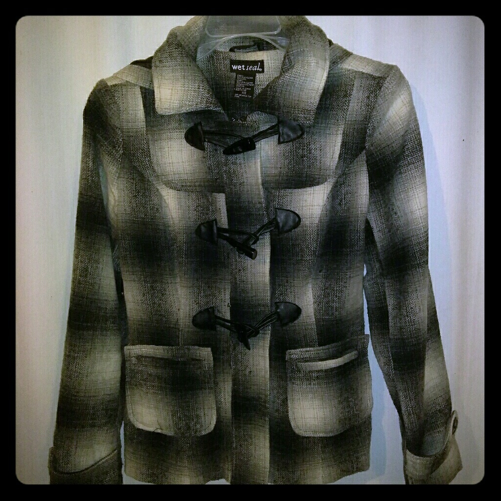 Wet Seal Plaid Toggle Button Coat sz XS